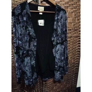 Renaissance Top Plus Size‎ XL Crinkle Stretch Textured floral long sleeve